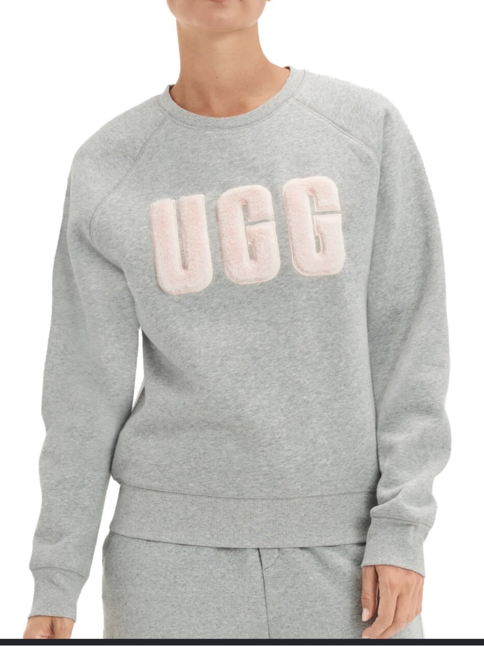 UGG Grey Crewneck Sweatshirt with Blush Appliqué Logo